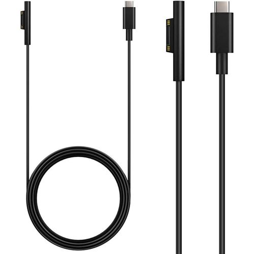 Câble de Charge USB-C,Surface Connecter à Un Câble Chargeur USB C pour Microsoft Surface Pro X/7/7+/6/5/4/3,Surface Laptop/Laptop 2&3,Surface Book 1/2,Surface 3/Go/Studio,6ft/1.8m - Noir