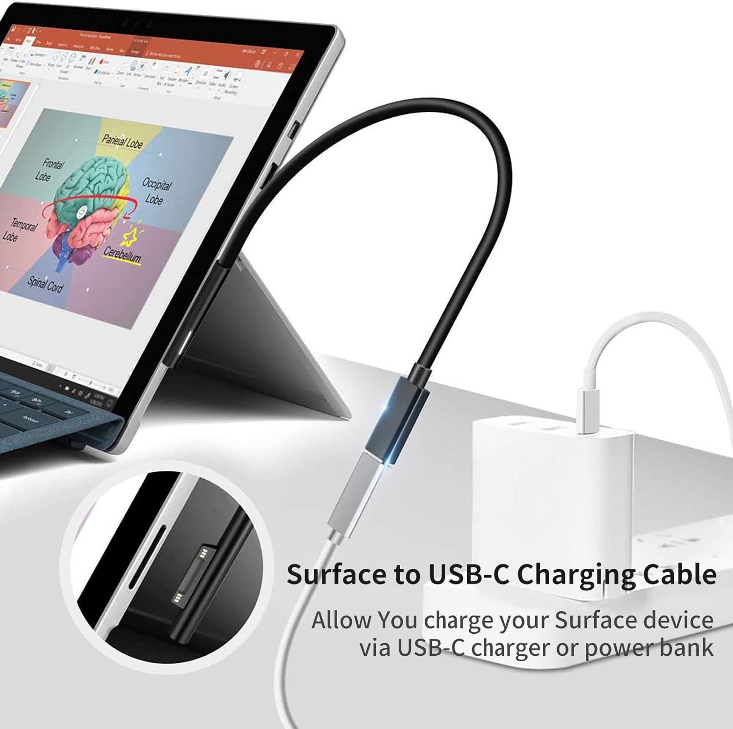 Surface vers USB C Cble de Charge (Female USB-C,Tress en N... - 2
