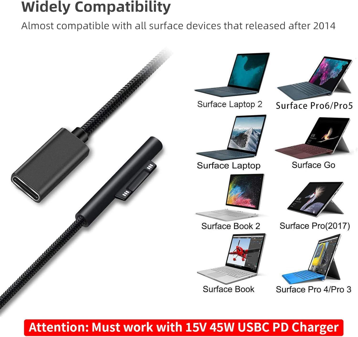 Surface vers USB C Cble de Charge (Female USB-C,Tress en N... - 4