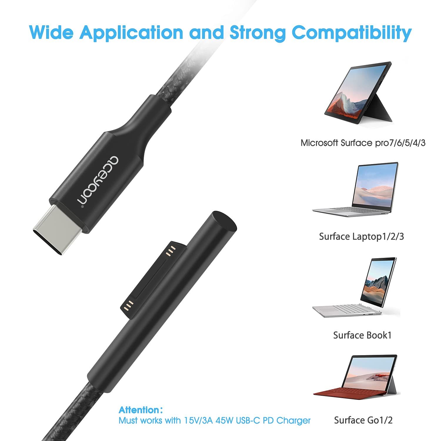 1M Cble de Charge Surface Connect USB-C Mle vers Surface p... - 3