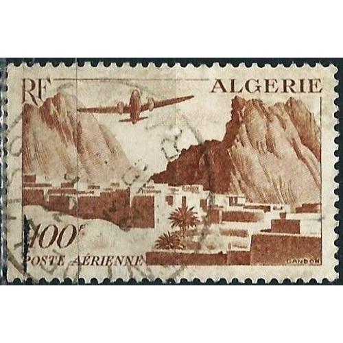 Algérie, Département Français 1949 / 53, Beau Timbre De Poste Aérienne Yvert 10, Avion Bimoteur Survolant Les Gorges D'el Kantara, Oblitéré, Tbe.