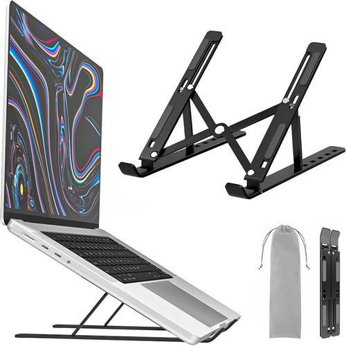 Support pour MacBook PC Portable Tablette, Support Aluminium Pliable 7 Angles Réglable Antidérapant - Noir - BOOLING