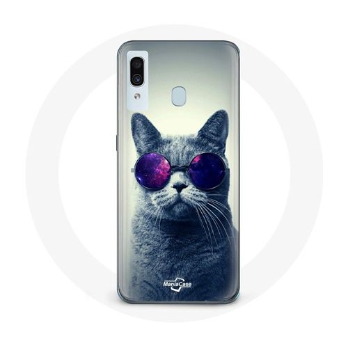 Coque Pour Samsung Galaxy A20 Chat Lunettes Violettes Style