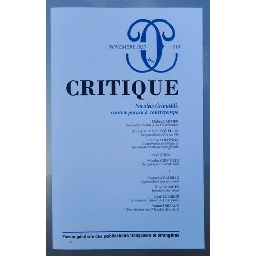 Revue Critique 918 - Critique 918 : Nicolas Grimaldi