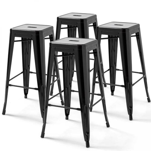 Lot De 4 Tabourets De Bar En Acier Noir Brillant