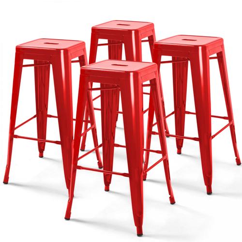 Lot De 4 Tabourets De Bar En Acier Rouge Brillant