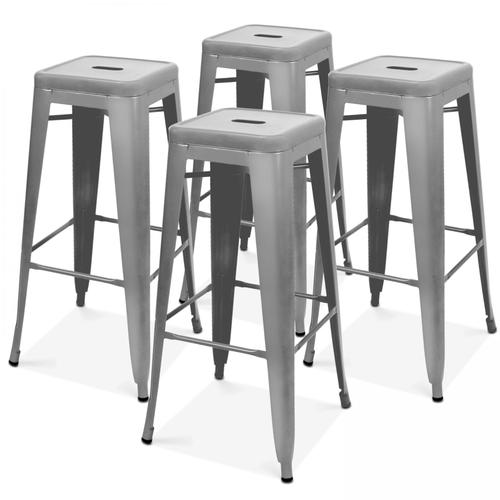 Lot De 4 Tabourets De Bar En Acier Gris Mat