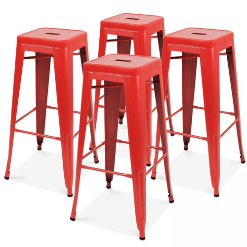 Lot De 4 Tabourets De Bar En Acier Rouge Mat