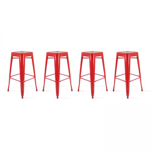 Lot De 4 Tabourets De Bar Acier Rouge Brillant