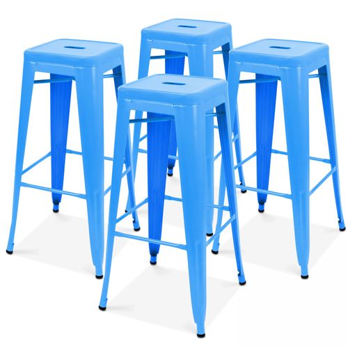 Lot 4 Tabourets De Bar En Métal Bleu Mat