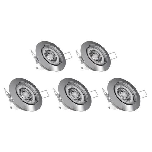 Lot De 5 Spots Encastrés Metal Brossé - Orientable - Ampoule Led Gu10 Incluses - Cons. 5w (Eq. 50w) - 345 Lumens - Blanc Chaud