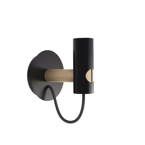 Applique Tenon En Bois Naturel Et Métal Noir, Culot E27