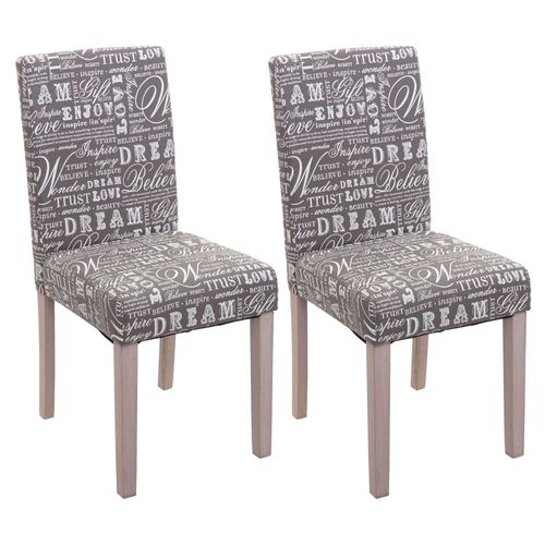 2x Chaise De Salle À Manger Littau, Chaise De Cuisine Textile Avec Écriture, Gris - Chêne