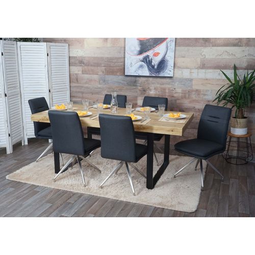 6x Chaise De Salle À Manger Hwc-H70 Tissu/Textile Acier Inoxydable Brossé   Gris Foncé