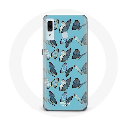 Coque Pour Samsung Galaxy A30 Papillons Fond Bleu