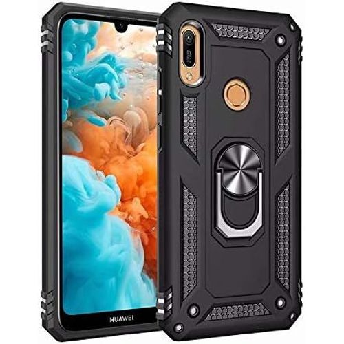 Coque Huawei Y6 Pro 2019 Avec Aimant Anneau Support, 360° Double Couche Renforcée Défense Bumper Antichoc Armure Housse Etui Avec Protection Écran Pour Huawei Y6 Pro 2019, Noir
