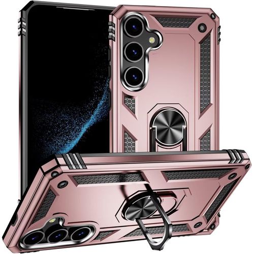 Compatible Avec Coque Samsung Galaxy S24 Plus 5g Avec Aimant Anneau Support, 360°Double Couche Renforcée Défense Bumper Antichoc Armure Housse Etui Avec Protection Écran-Or Rose