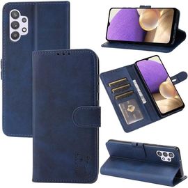 Compatible Con Coque Samsung Galaxy A32 4g En Cuir Portefeuille Etui Avec Fentes De Cartes, Fonction Support+Film De Protection D?Écran, Flip Case Housse-Bleu