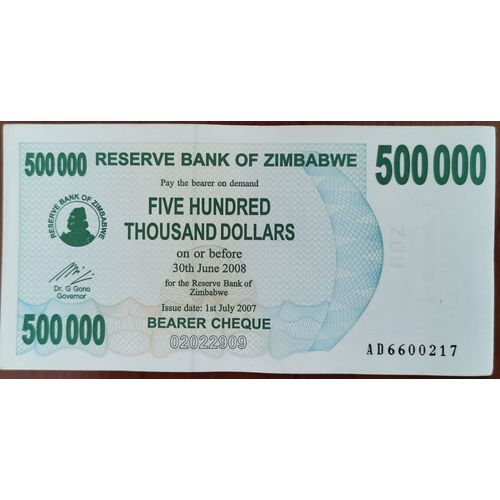 Billet 500000 Dollars Zimbabwe 1er Juillet 2007 - 500.000 Dollars