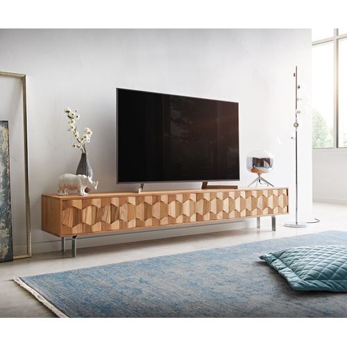 Table Tv Fevo Acacia Nature 220 Cm 4 Portes Buffet Bas Flottant