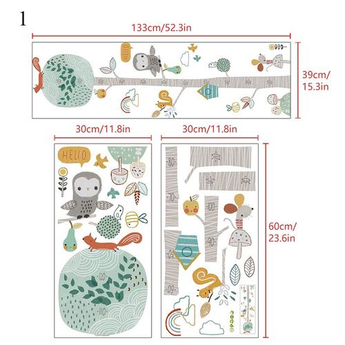 Autocollant Mural Motif Dessins D'Animaux Avec Mesure De La Taille, Pour Les Chambres D'Enfants, Décor Et Art Pour La Maison