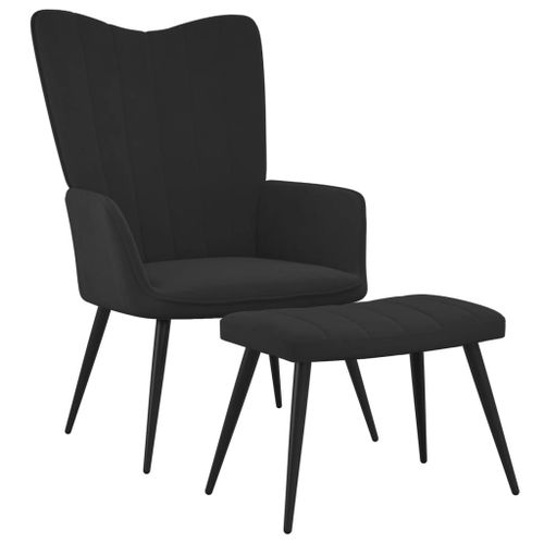Vidaxl Chaise De Relaxation Avec Tabouret Noir Velours