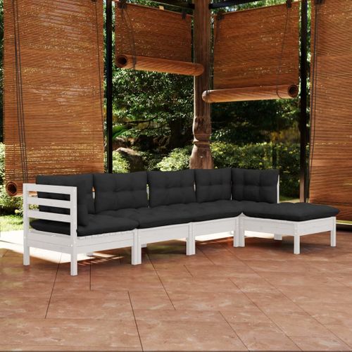 Vidaxl Salon De Jardin 5 Pcs Avec Coussins Blanc Bois De Pin
