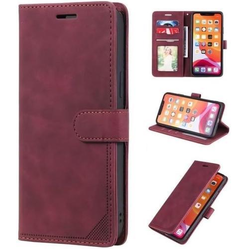 Compatible Avec Samsung Galaxy A5 2017 Etui Portefeuille Housse En Pu Cuir Avec Fentes Pour Cartes, Fonction De Support Magnétique Antichoc Rfid Blocage À Rabat Etui-Rouge