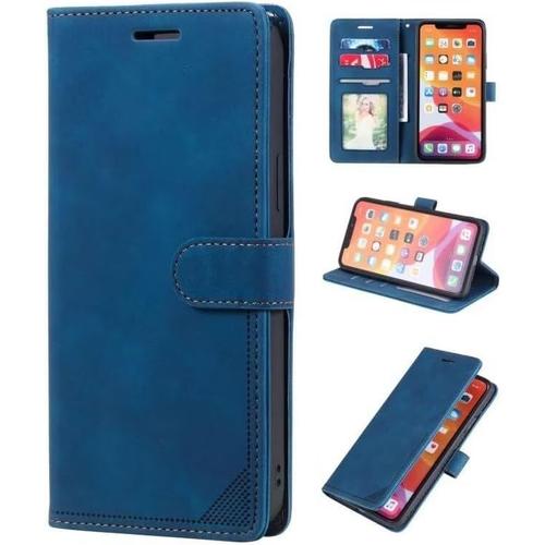 Compatible Avec Samsung Galaxy A5 2017 Etui Portefeuille Housse En Pu Cuir Avec Fentes Pour Cartes, Fonction De Support Magnétique Antichoc Rfid Blocage À Rabat Etui-Bleu