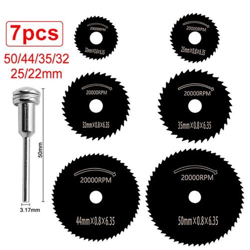 Mini scie circulaire en acier rapide, 7 pièces, noir, lame de coupe rotative, disques de roue, mandrin, accessoires de meulage électrique