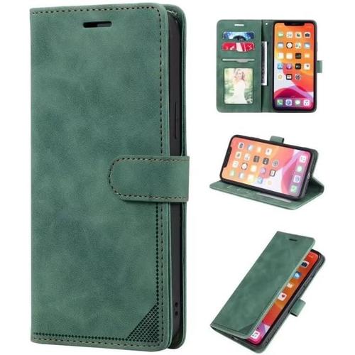 Compatible Avec Samsung Galaxy A5 2017 Etui Portefeuille Housse En Pu Cuir Avec Fentes Pour Cartes, Fonction De Support Magnétique Antichoc Rfid Blocage À Rabat Etui-Vert