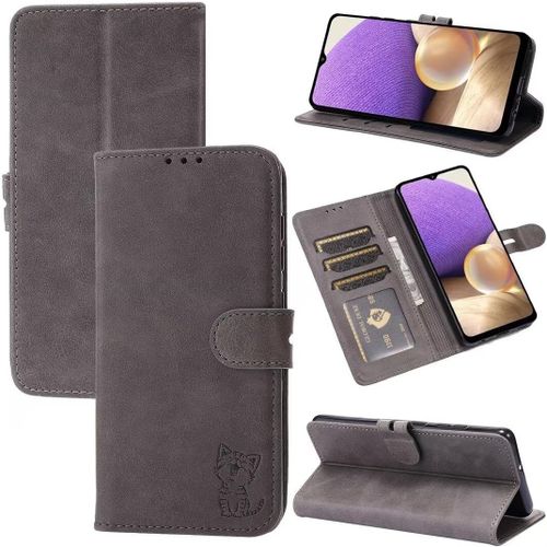 Compatible Con Coque Iphone 14 Pro En Cuir Portefeuille Etui Avec Fentes De Cartes, Fonction Support+Film De Protection D?Écran, Flip Case Housse-Gris