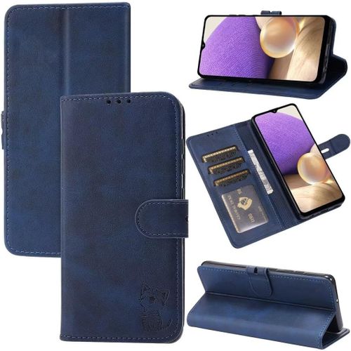 Compatible Con Coque Samsung Galaxy Note 9 En Cuir Portefeuille Etui Avec Fentes De Cartes, Fonction Support+Film De Protection D?Écran, Flip Case Housse-Bleu