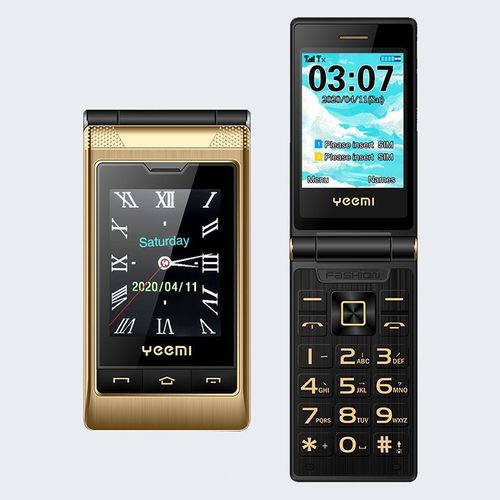YEEMI G10-1 Double écran flip téléphone grand clavier bluetooth SOS bouton 1800mAh lampe de poche 3G Or