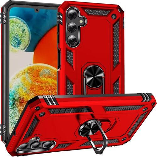 Compatible Avec Coque Samsung Galaxy A24 4g Avec Aimant Anneau Support, 360°Double Couche Renforcée Défense Bumper Antichoc Armure Housse Etui Avec Protection Écran-Rouge