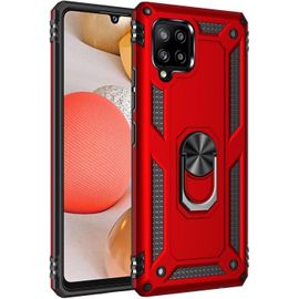 Compatible Avec Coque Samsung Galaxy A42 5g Avec Aimant Anneau Support, 360°Double Couche Renforcée Défense Bumper Antichoc Armure Housse Etui Avec Protection Écran-Rouge