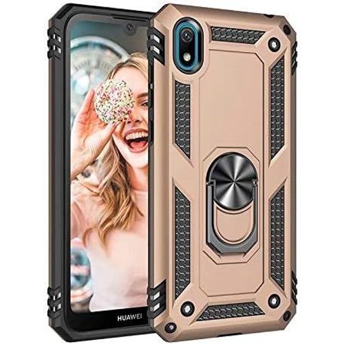 Coque Huawei Honor 8s Avec Aimant Anneau Support, 360° Double Couche Renforcée Défense Bumper Antichoc Armure Housse Etui Avec Protection Écran Pour Huawei Honor 8s, Or