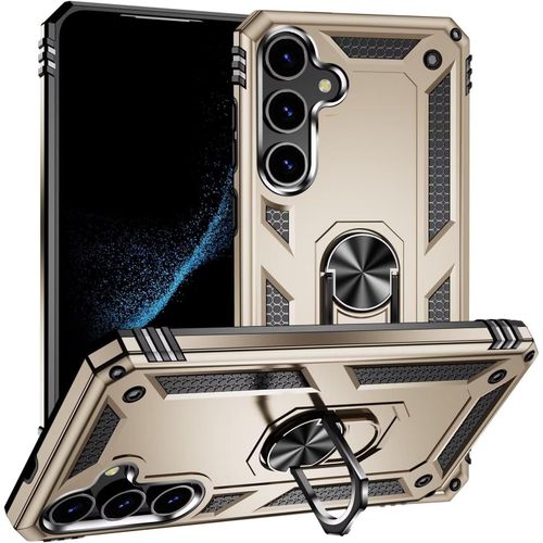 Compatible Avec Coque Samsung Galaxy S24 Plus 5g Avec Aimant Anneau Support, 360°Double Couche Renforcée Défense Bumper Antichoc Armure Housse Etui Avec Protection Écran-Or