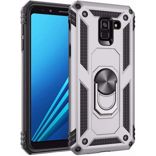 Coque Samsung Galaxy A8 2018 Avec Aimant Anneau Support, 360° Double Couche Renforcée Défense Bumper Antichoc Armure Housse Etui Avec Protection Écran Pour Samsung Galaxy A8 2018, Argent
