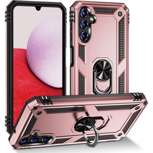 Compatible Avec Coque Samsung Galaxy A05s Avec Aimant Anneau Support, 360°Double Couche Renforcée Défense Bumper Antichoc Armure Housse Etui Avec Protection Écran-Or Rose