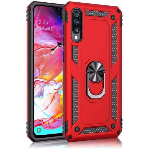 Coque Samsung Galaxy A8 Plus 2018 Avec Aimant Anneau Support, Double Couche Renforcée Défense Bumper Antichoc Armure Housse Etui Avec Protection Écran Pour Samsung Galaxy A8 Plus 2018, Rouge
