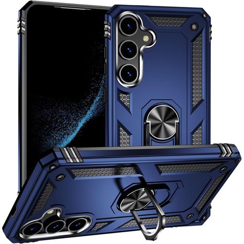 Compatible Avec Coque Samsung Galaxy S24 Plus 5g Avec Aimant Anneau Support, 360°Double Couche Renforcée Défense Bumper Antichoc Armure Housse Etui Avec Protection Écran-Bleu
