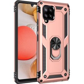 Compatible Avec Coque Samsung Galaxy A42 5g Avec Aimant Anneau Support, 360°Double Couche Renforcée Défense Bumper Antichoc Armure Housse Etui Avec Protection Écran-Or Rose