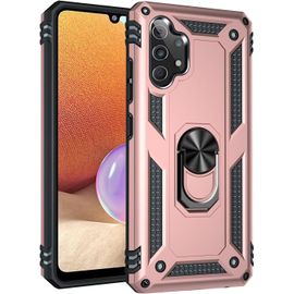 Compatible Avec Coque Samsung Galaxy A32 4g Avec Aimant Anneau Support, 360°Double Couche Renforcée Défense Bumper Antichoc Armure Housse Etui Avec Protection Écran-Or Rose