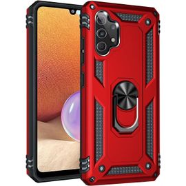 Compatible Avec Coque Samsung Galaxy A32 4g Avec Aimant Anneau Support, 360°Double Couche Renforcée Défense Bumper Antichoc Armure Housse Etui Avec Protection Écran-Rouge