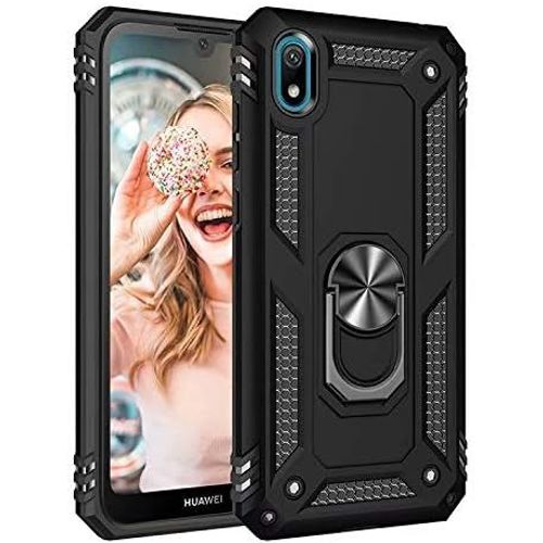 Coque Huawei Honor 8s Avec Aimant Anneau Support, 360° Double Couche Renforcée Défense Bumper Antichoc Armure Housse Etui Avec Protection Écran Pour Huawei Honor 8s, Noir