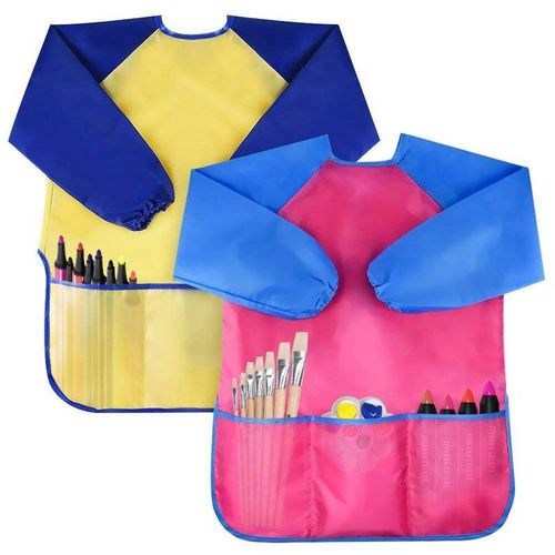Paquet De 2 Enfants Art Smocks, Enfants Imperméable Artiste Peinture Tabliers À Manches Longues Avec 3 Poches Pour L'Âge 2-6 Ans