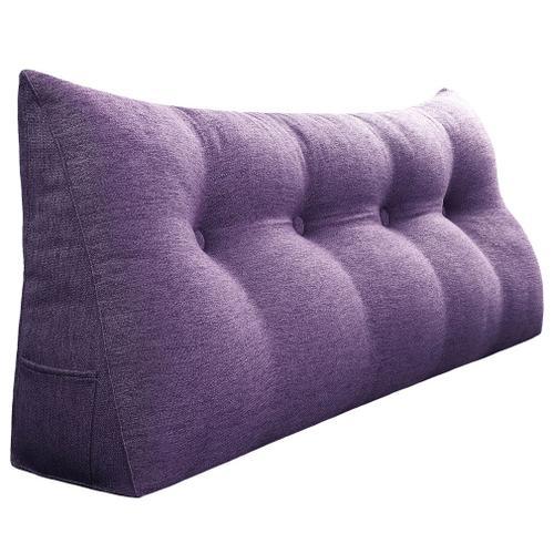 Vercart Coussin De Lecture, Oreiller Traversin Soutien Dorsal, Triangulaire Coussin À Coins, Gros Coussin Canapé, Coussin Tête De Lit Dossier, Oreiller De Repos Cale Dos En Lin Violet Clair 200cm