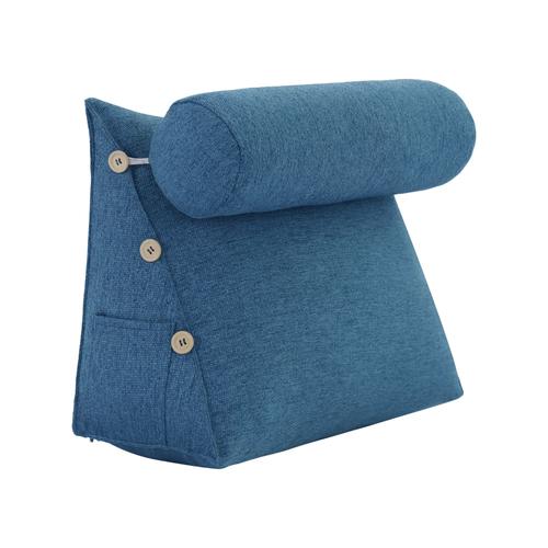 Vercart Coussin De Lecture Incliné Traversin De Dossier Repos De Tête De Lit Compensé Triangulaire Coussin À Coins Avec Polochon Support Lombaire Chevet Canapé Cale Nuque Soutien Dos En Lin Bleu 60cm