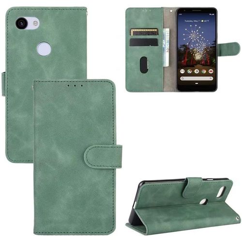 Compatible Avec Coque Google Pixel 3a Xl, Portefeuille Etui Cuir Magnétique Housse Avec Fentes De Cartes, Antichoc Support+Protecteur D'écran En Verre Trempé*2-Vert